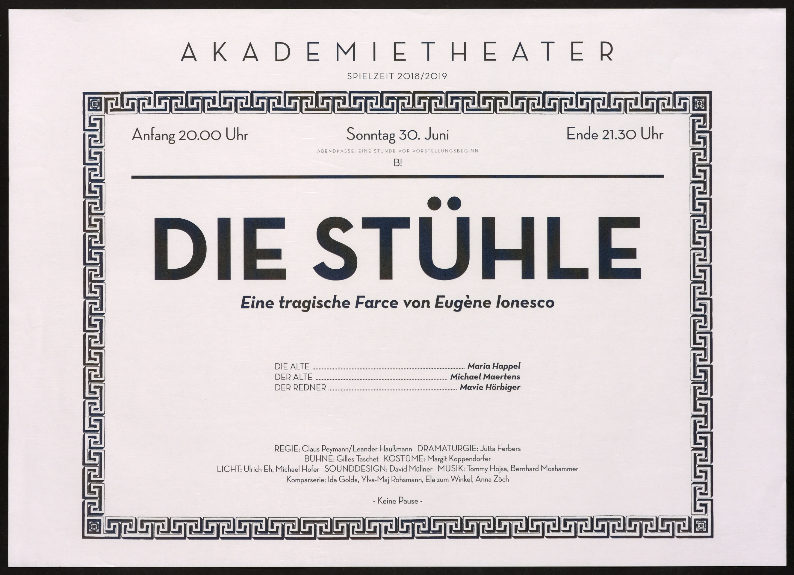 Abb. 12 / Letzter tagesaktueller Theaterzettel des Burgtheaters, 2019