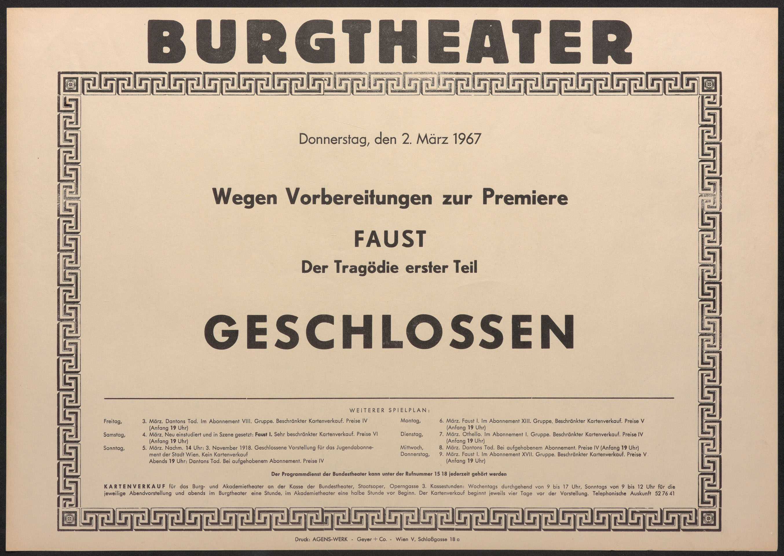 Abb. 6 / Theaterzettel mit der Anzeige „GESCHLOSSEN“, 1967