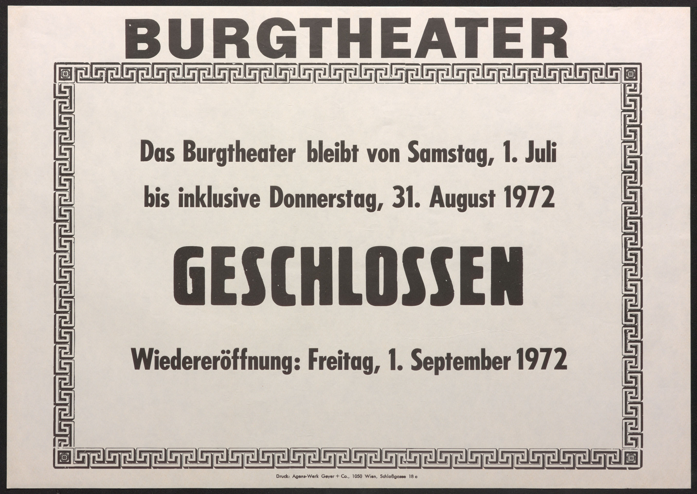 Abb. 10 / Theaterzettel während der Sommerpause, 1972