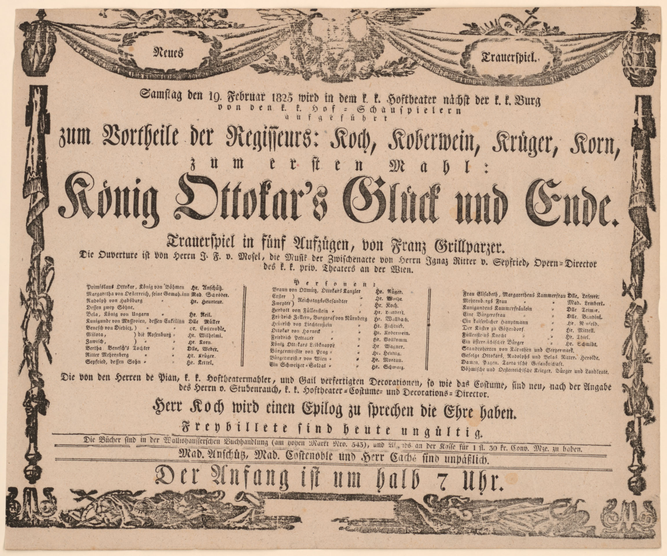 Abb. 3 / Theaterzettel zur Uraufführung von König Ottokars Glück und Ende, 1825